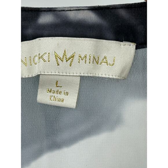Nicki‎ Minaj Hi-Low Sheer Button-Up Blouse Black White Women’s Size Large - Picture 3 of 10